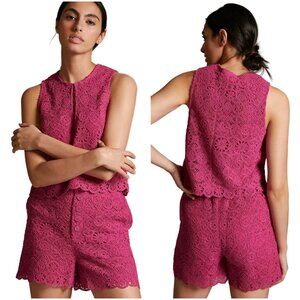 Anthropologie Fuchsia Crochet Sleeveless Top & Shorts Set